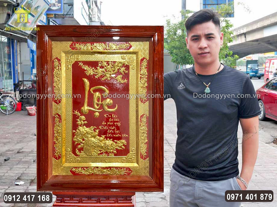 Tranh Chữ Lộc Thư Ph&aacute;p Bằng Đồng Mạ V&agrave;ng 24K